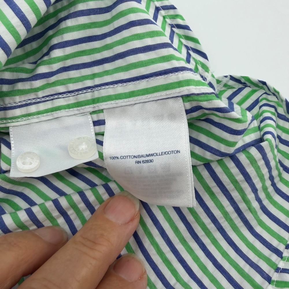 Lands' End XL Mens Striped Short Sleeve Button Down Shirt Green Blue - Picture 8 of 11